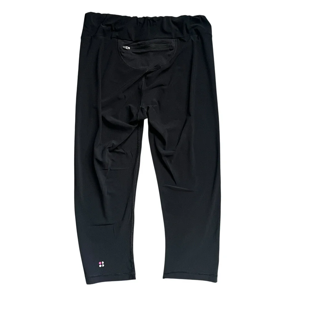 Sweaty Betty Womens Black Capri Leggings Size Small Rear Zipper Pocket